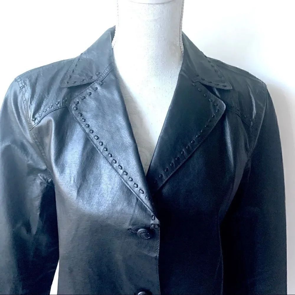 Max Studio Black Leather Jacket W/ Stitching - Picture 2 of 14